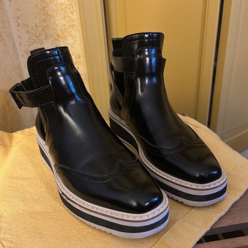 Zara Black Patent Vegan Leather wingtip platform Buckled booties sz 37 (7)  neve